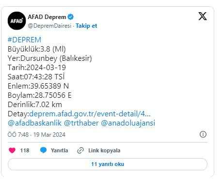 AFAD duyurdu: Balıkesir'de deprem!