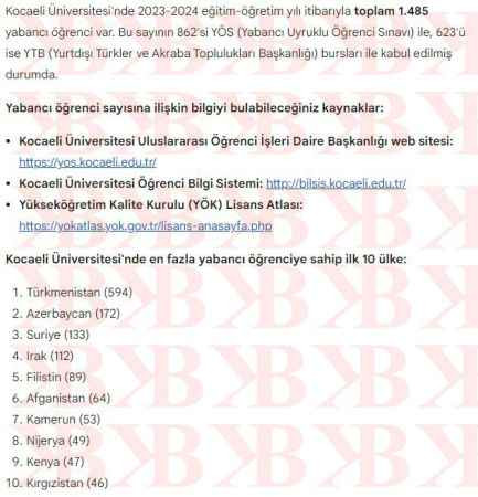 İşte KOÜ’deki yabancı öğrenci sayısı!
