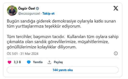Oy verme işlemi sona erdi: Özel'den ilk açıklama!