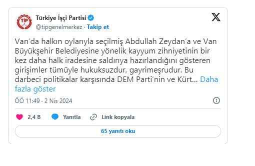 Türkiye İşçi Partisi'nden DEM Parti'ye destek