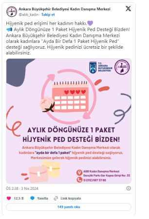 Mansur Yavaş'dan kadınlara hijyenik ped desteği