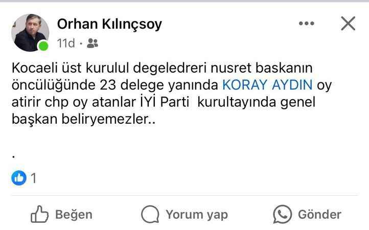 İYİ Partili başkandan şok gönderme! “CHP’ye oy atanlar genel başkan belirleyemez”