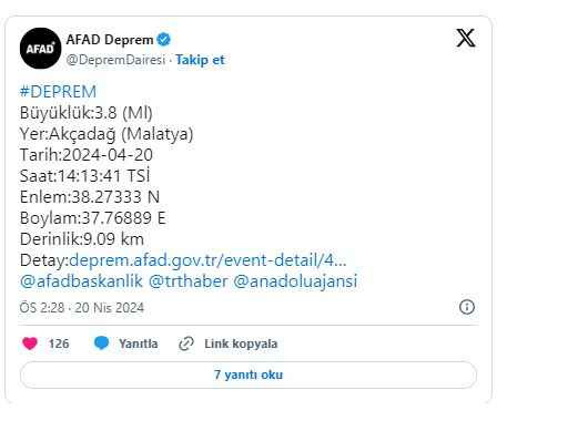 AFAD duyurdu: Malatya'da deprem!