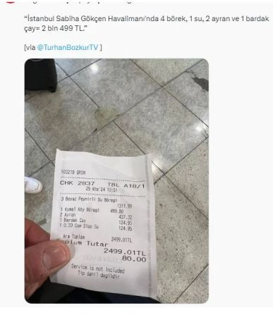 Yok artık, 4 börek, 1 su, 2 ayran, 1 çaya 2499 lira!
