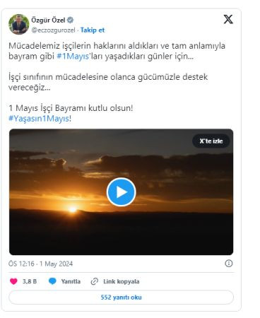 Özgür Özel'den '1 Mayıs' mesajı