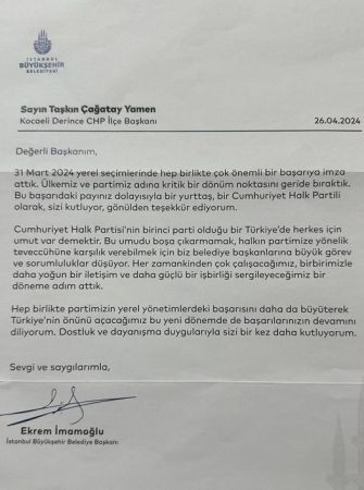 İmamoğlu’ndan Derince’ye mektup var!