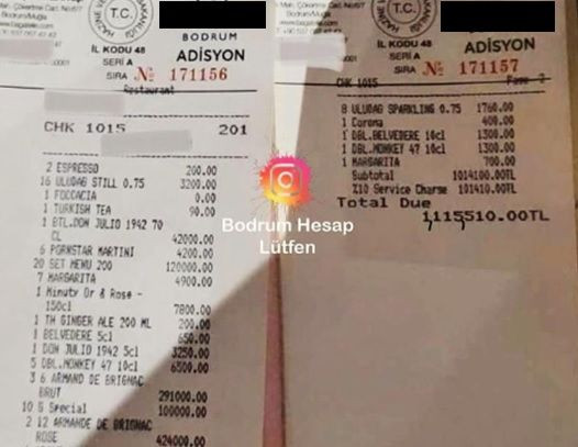 Bodrum'da 1 milyon 115 bin 510 TL'lik hesap ödediler