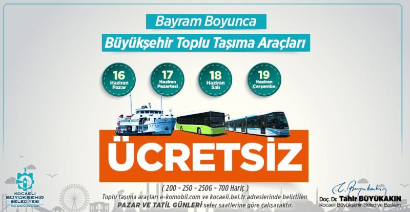 Kocaeli’de o hatlar hariç bayramda ulaşım ücretsiz olacak