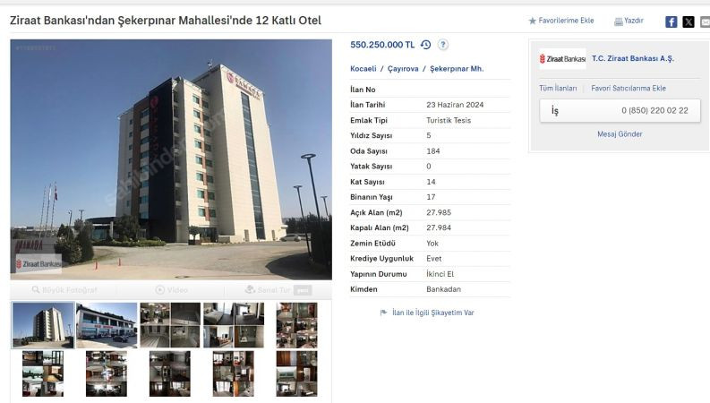 Ziraat Bankası Kocaeli’de otel binasını satıyor!