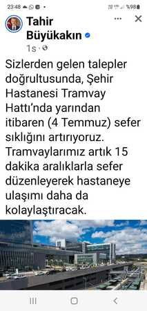 Büyükakın duyurdu: Şehir Hastanesi'ne sefer sıklığı artacak