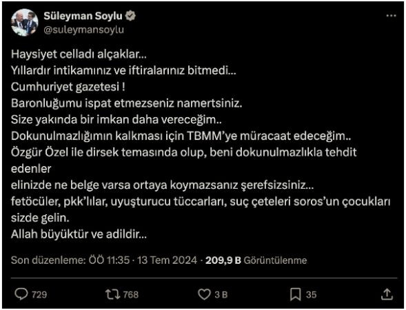 Süleyman Soyluı: Dokunulmazlığımın kalkması için TBMM’ye müracaat edeceğim