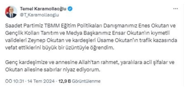 Temel Karamollaoğlu duyurdu: Saadet Partisi'nin acı günü