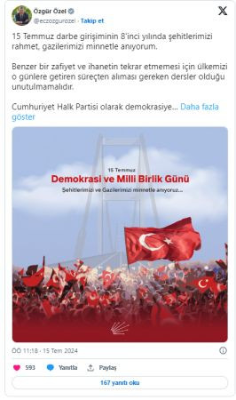 Özgür Özel'den '15 Temmuz' mesajı