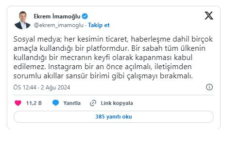 İmamoğlu'ndan 'Instagram' tepkisi