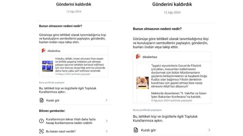 Instagram, Diyanet İşleri Başkanı Erbaş'ın o mesajlarını sildi!