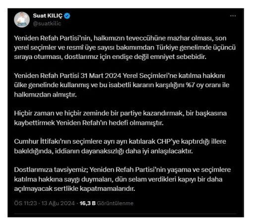 Yeniden Refah’tan AKP’ye nota gibi uyarı