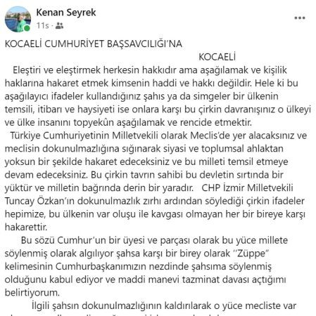 Büyükşehir çalışanı Seyrek, Tuncay Özkan’a dava açtı