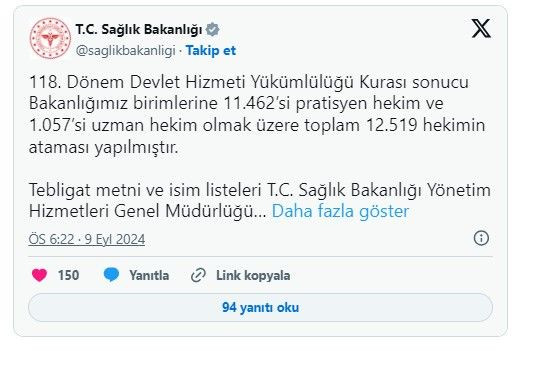Sağlık Bakanlığı duyurdu: doktorların ataması yapıldı