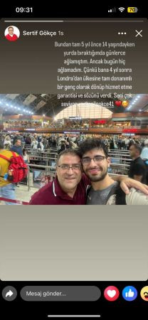 Sertif Gökçe oğlunu Londra’ya uğurladı
