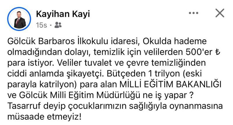 Kocaeli’deki okullar velilerden temizlik parası istemeye başladı!