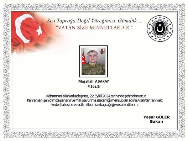 MSB'den acı haber: Maşallah Abakay şehit oldu!