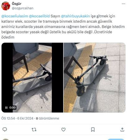 Scooter’lı vatandaş tramvaya alınmadı!