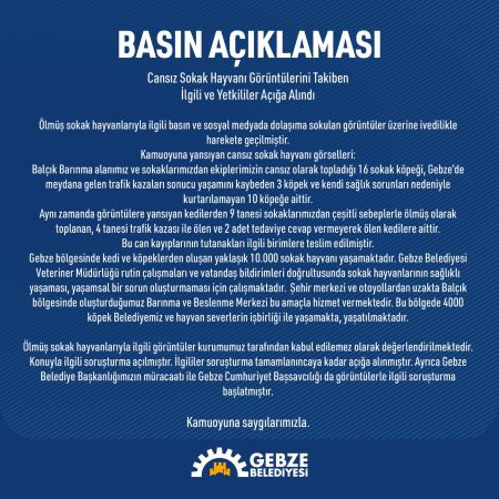 Gebze Belediyesinden katliam açıklaması!