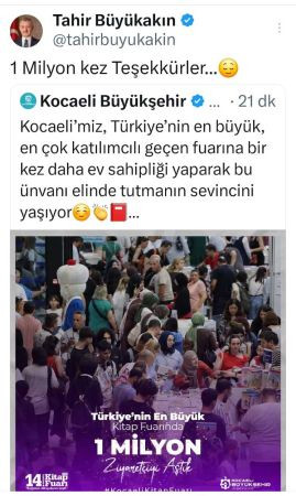 Büyükakın’dan ‘1 Milyon’ teşekkürü