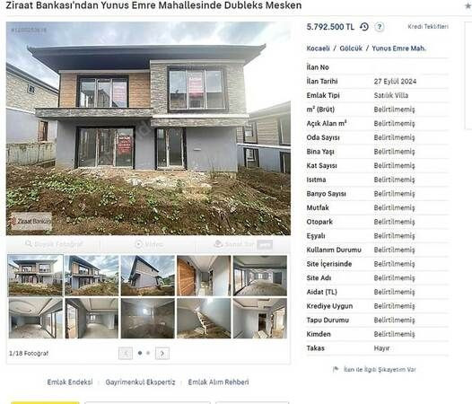 Ziraat Bankasından Kocaeli’de satılık dubleks ev!
