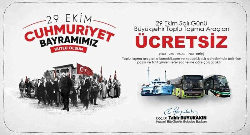 Kocaeli’de 29 Ekim’de ulaşım ücretsiz