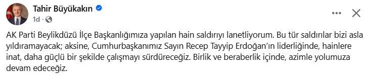 Büyükakın’dan saldırı açıklaması: Bizi asla yıldıramayacak