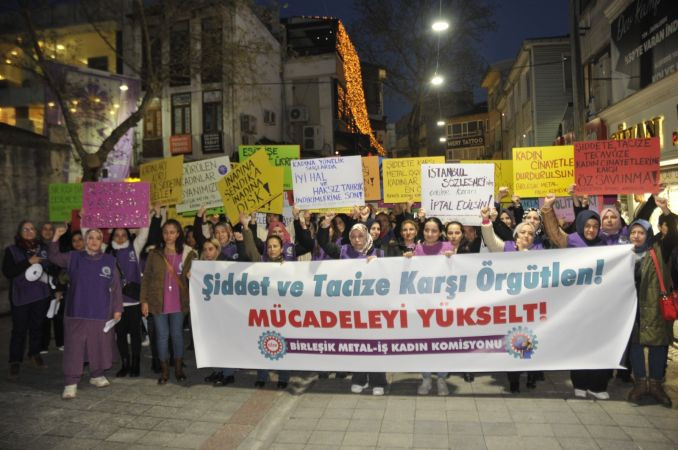 Birleşik Metal-İş’li kadınlar şiddete ve tacize karşı yürüyüş yaptı