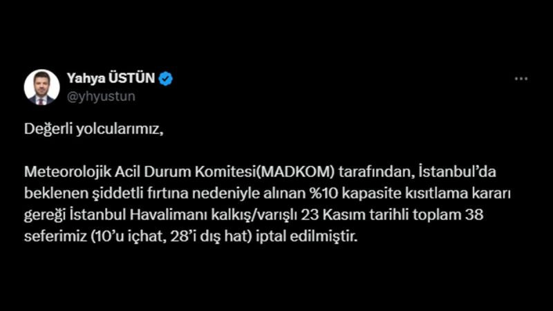 THY açıkladı: 38 sefer iptal!