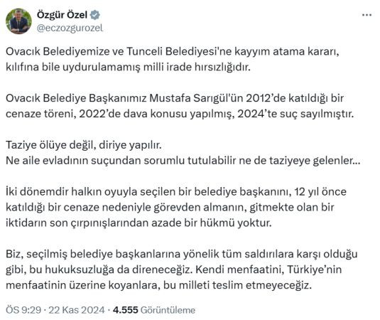Kayyum atamalarına Özel'den tepki!