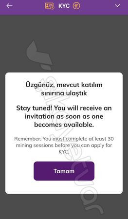 Pi Network’ta (Pi Coin) fiyatı duyan, uygulamayı geri yüklüyor ama KYC doğrulaması yapamıyor. “Üzgünüz, mevcut katılım sınırına ulaştık” uyarısı alanlar, bu adımları izleyebilir