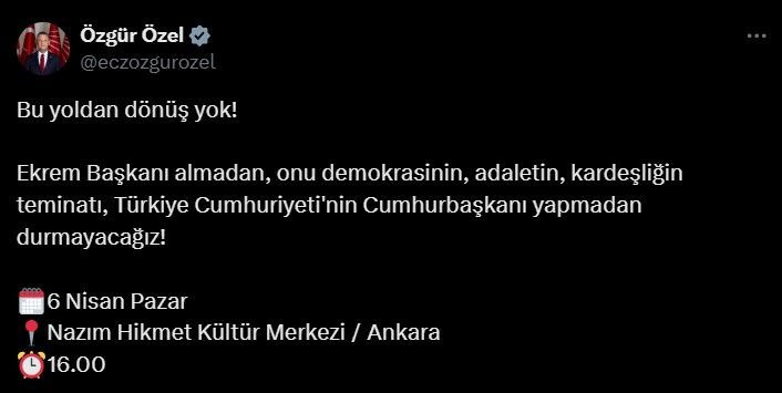 Özgür Özel “Bu yoldan dönüş yok” dedi